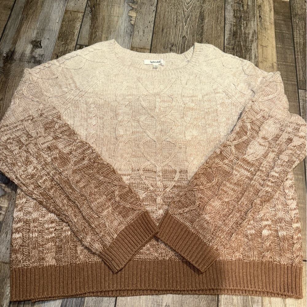 Women's Cable Knit Sweater - Beige and Brown Splendid Size Large NWOT - Picture 2 of 6